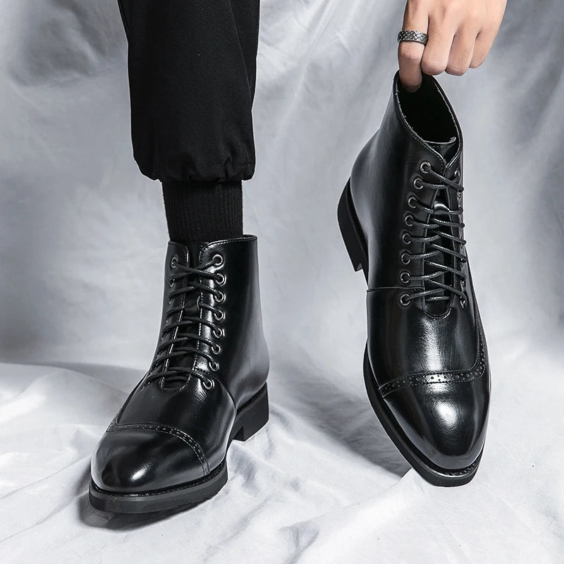 Men's High Top Leather Ankle Boots - Modern Formal Shoe Wear