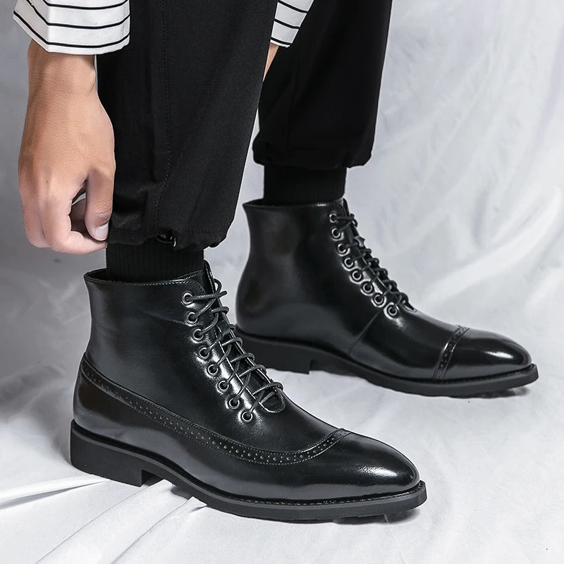 Men's High Top Leather Ankle Boots - Modern Formal Shoe Wear