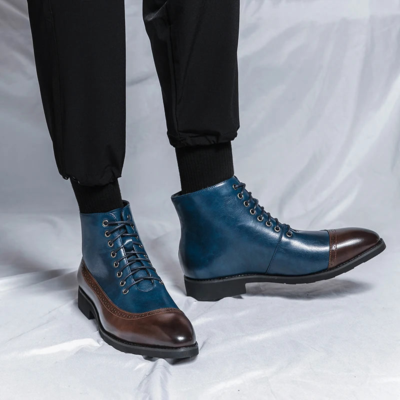 Men's High Top Leather Ankle Boots - Modern Formal Shoe Wear