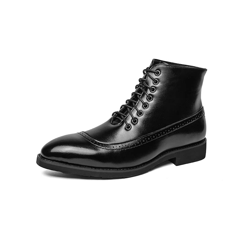 Men's High Top Leather Ankle Boots - Modern Formal Shoe Wear