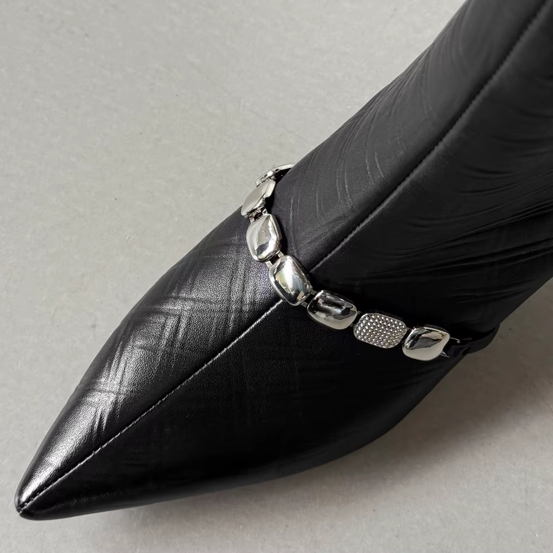 Luxury Women's Cow Leather Ankle Boots – Pointed Toe Chain Detail, 5cm Slim Heel