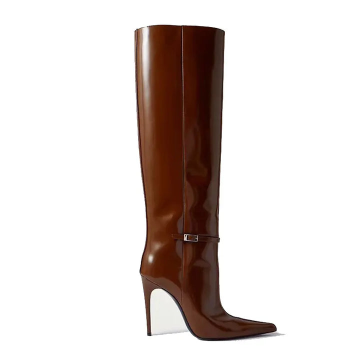 Italian Women's Knee-High Pointed Toe leather Women Boots