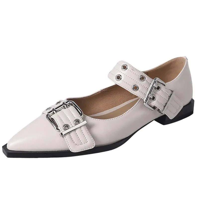 Women’s Designer Pointed Toe Mules – Luxury Buckle Slingback Flat Platform Sandals