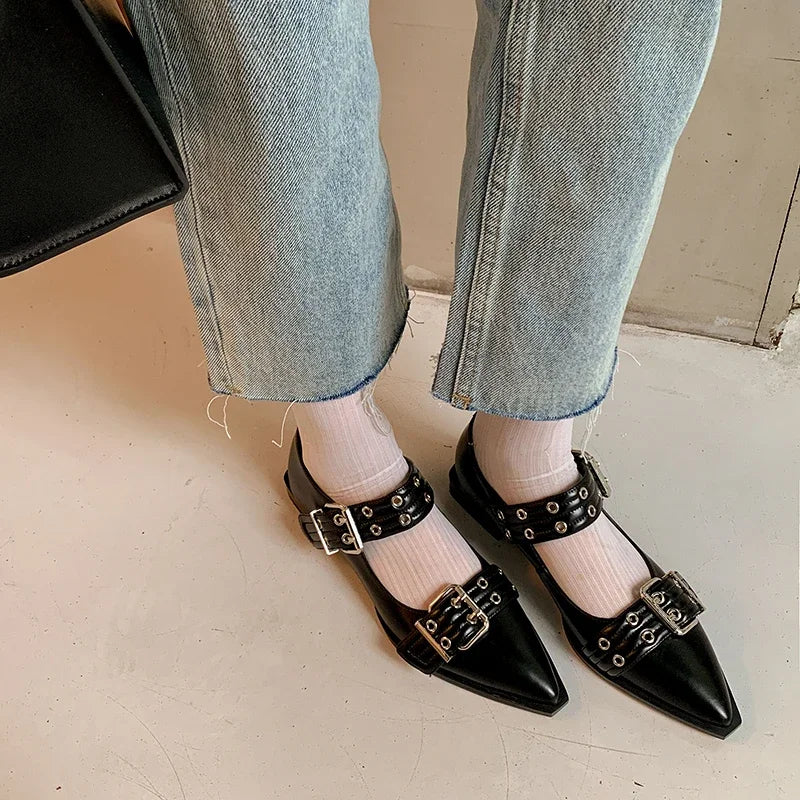 Women’s Designer Pointed Toe Mules – Luxury Buckle Slingback Flat Platform Sandals