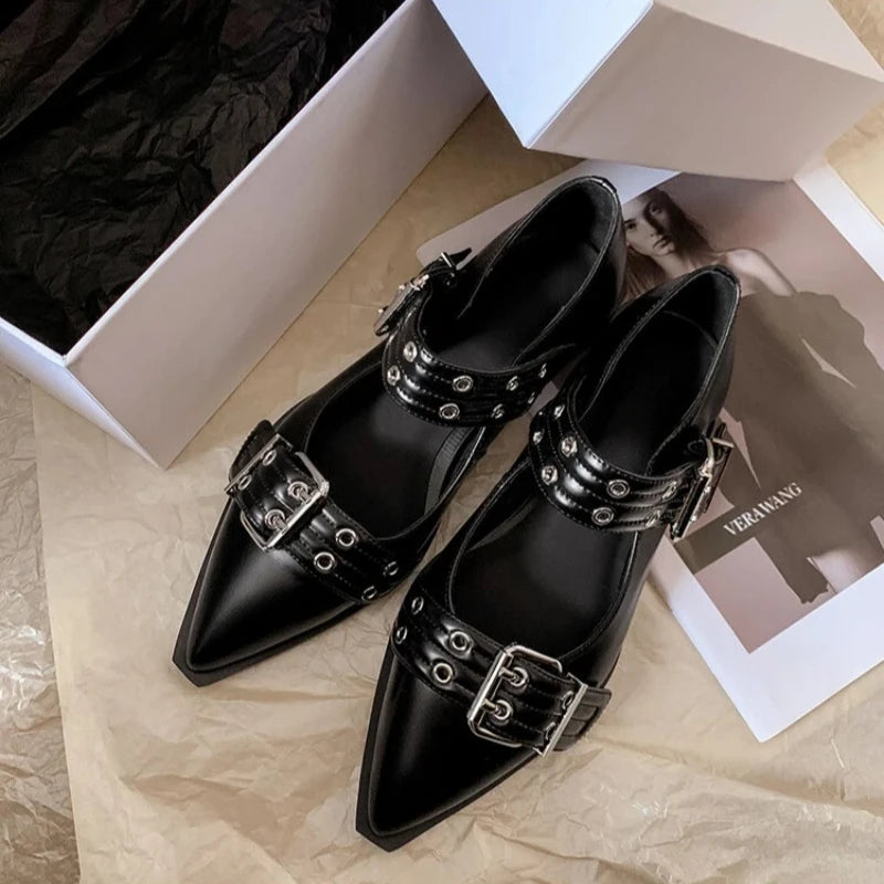 Women’s Designer Pointed Toe Mules – Luxury Buckle Slingback Flat Platform Sandals