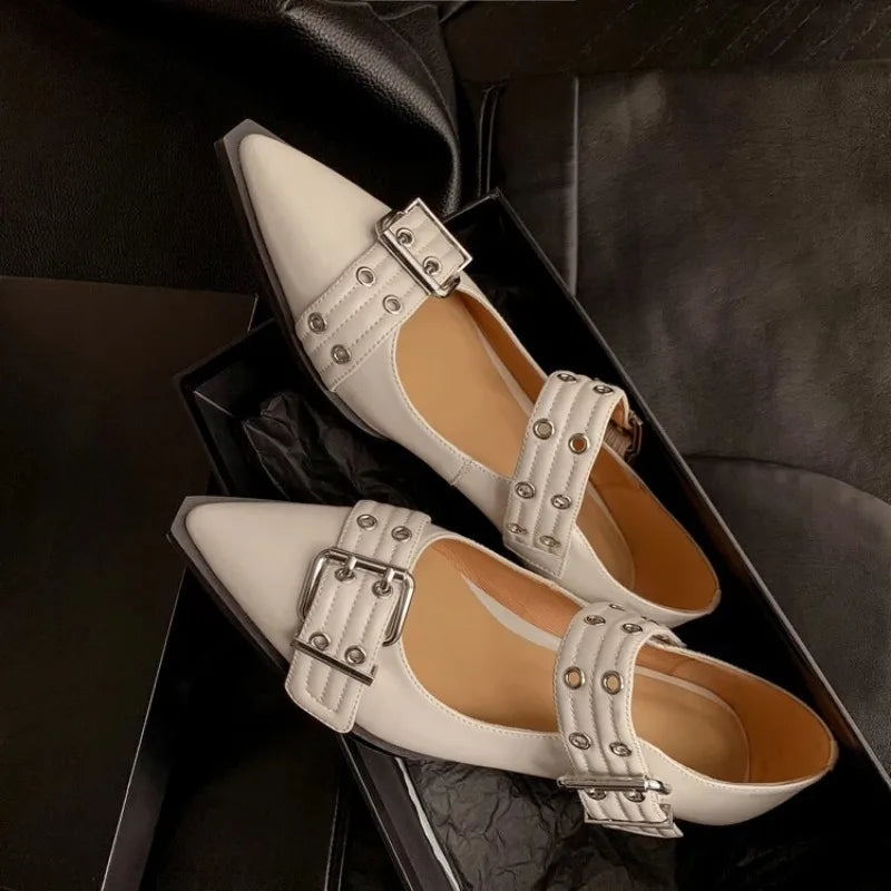 Women’s Designer Pointed Toe Mules – Luxury Buckle Slingback Flat Platform Sandals
