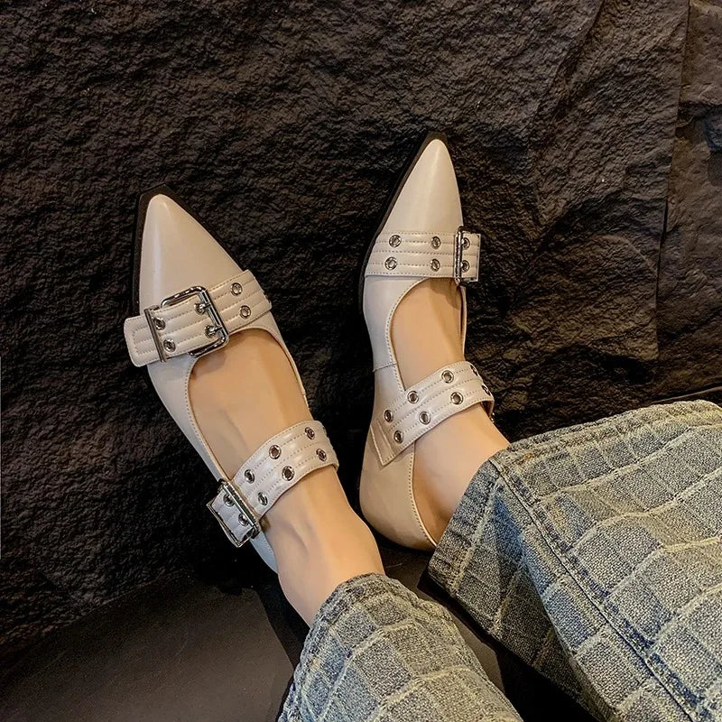 Women’s Designer Pointed Toe Mules – Luxury Buckle Slingback Flat Platform Sandals