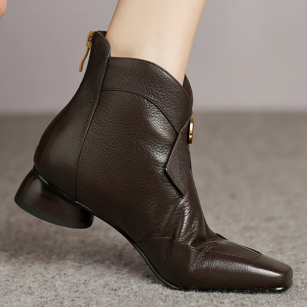 Women's Sheepskin Ankle Boots – Elegant Bow Detail, Back Zipper, Modern Flat Boots