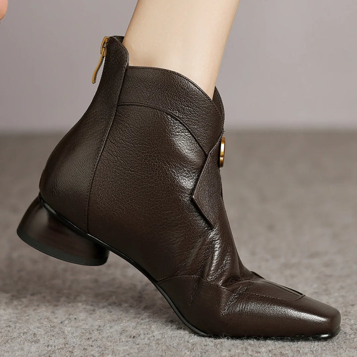 Women's Sheepskin Ankle Boots – Elegant Bow Detail, Back Zipper, Modern Flat Boots