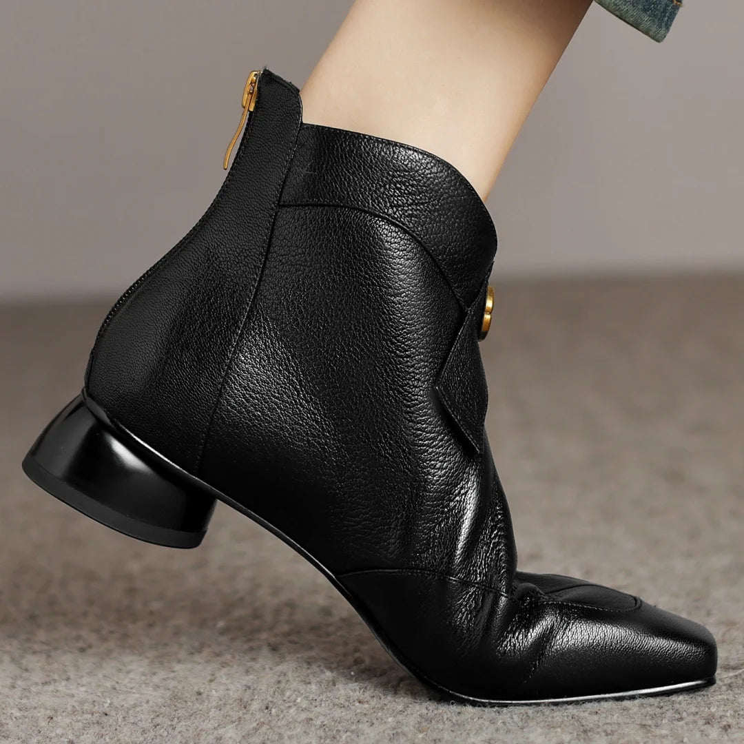 Women's Sheepskin Ankle Boots – Elegant Bow Detail, Back Zipper, Modern Flat Boots
