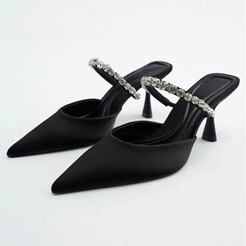 Women’s Black Rhinestone Stiletto Sandals - Dress Shoes