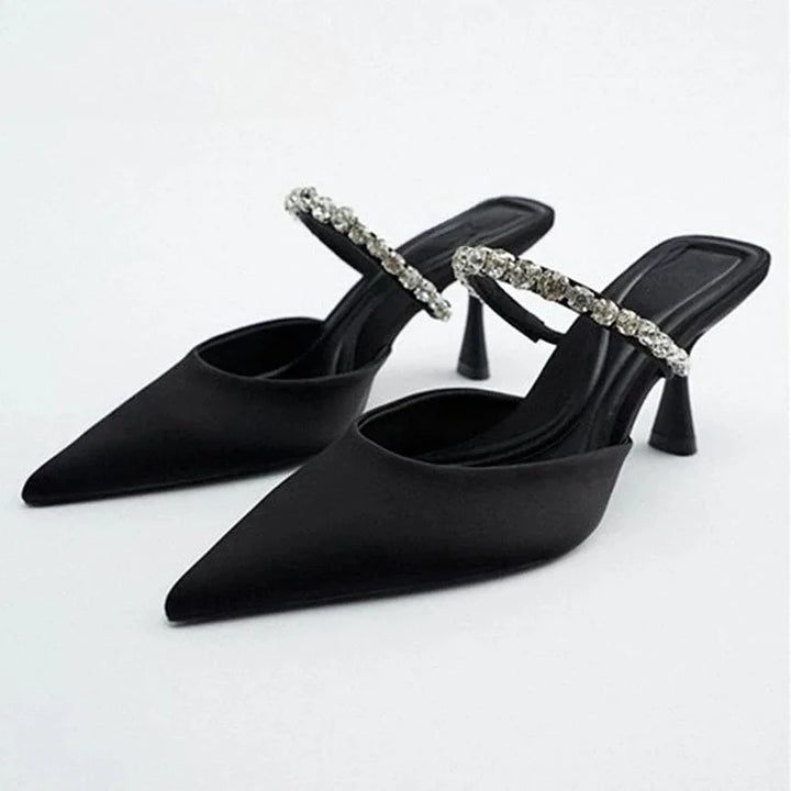 Women’s Black Rhinestone Stiletto Sandals - Dress Shoes