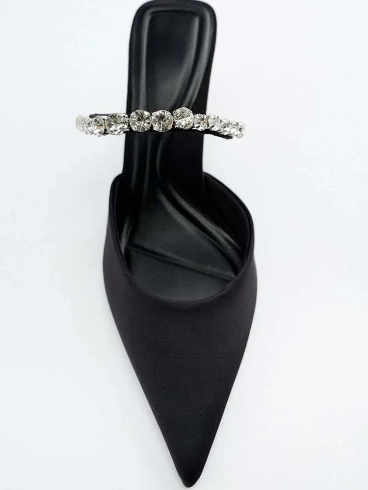 Women’s Black Rhinestone Stiletto Sandals - Dress Shoes