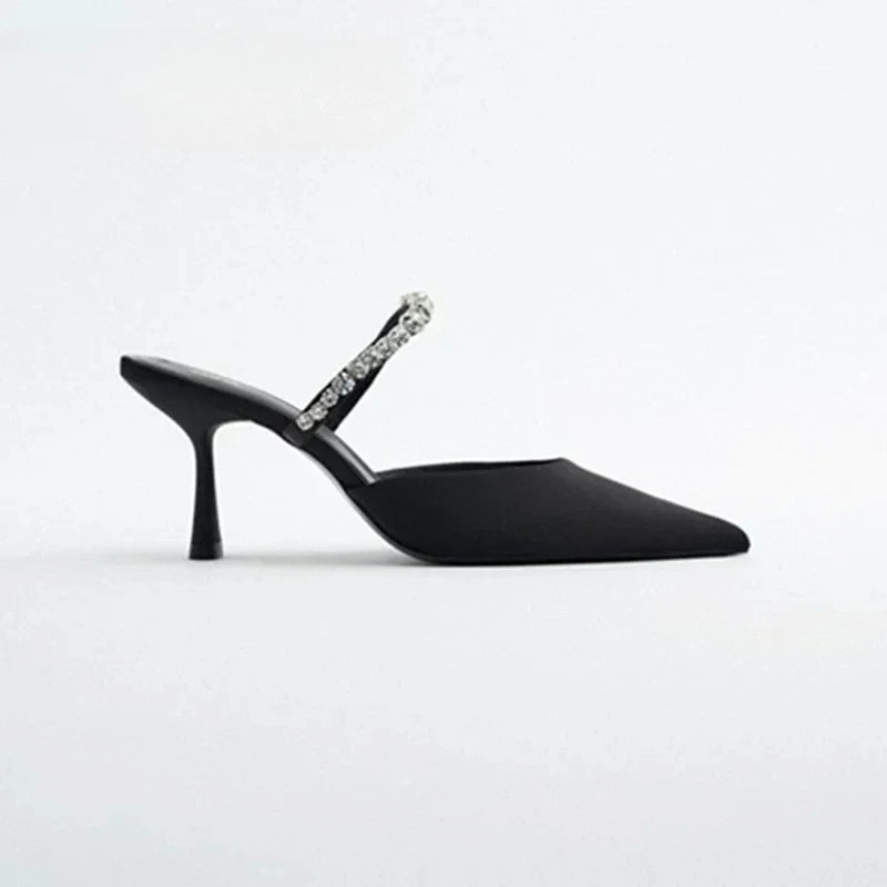 Women’s Black Rhinestone Stiletto Sandals - Dress Shoes