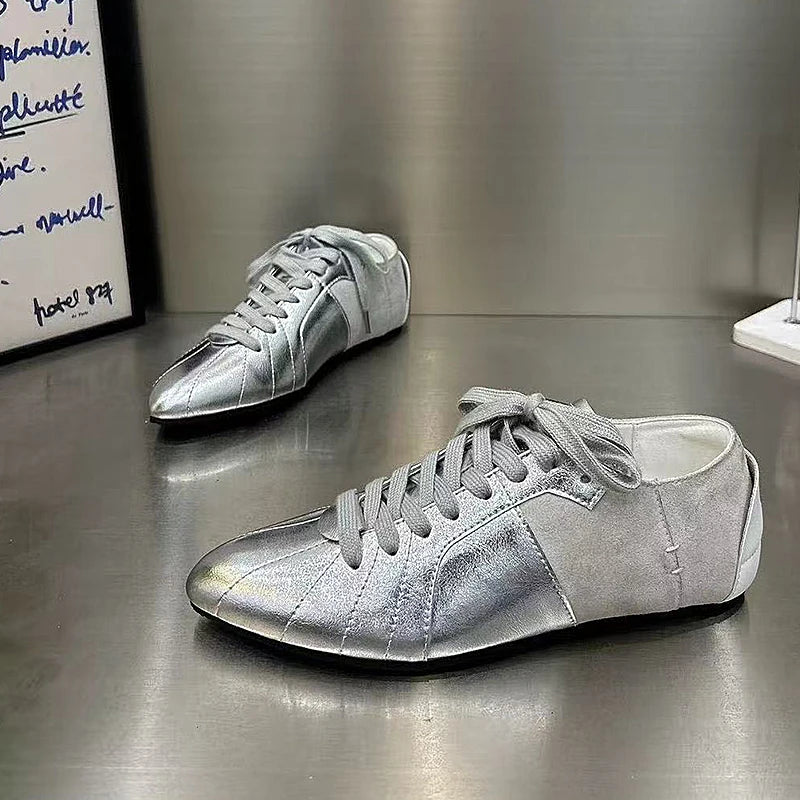 Women's Silver Pointed Sports Shoes - Soft Training & Walking Shoes