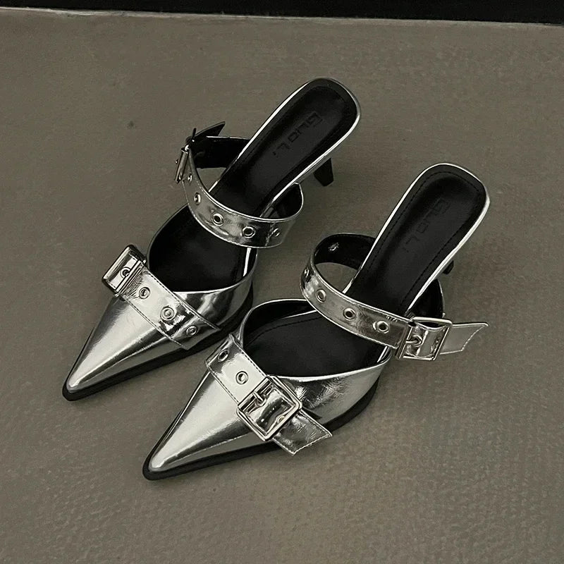 Women’s Punk Goth Silver High Heel Pumps Shoes