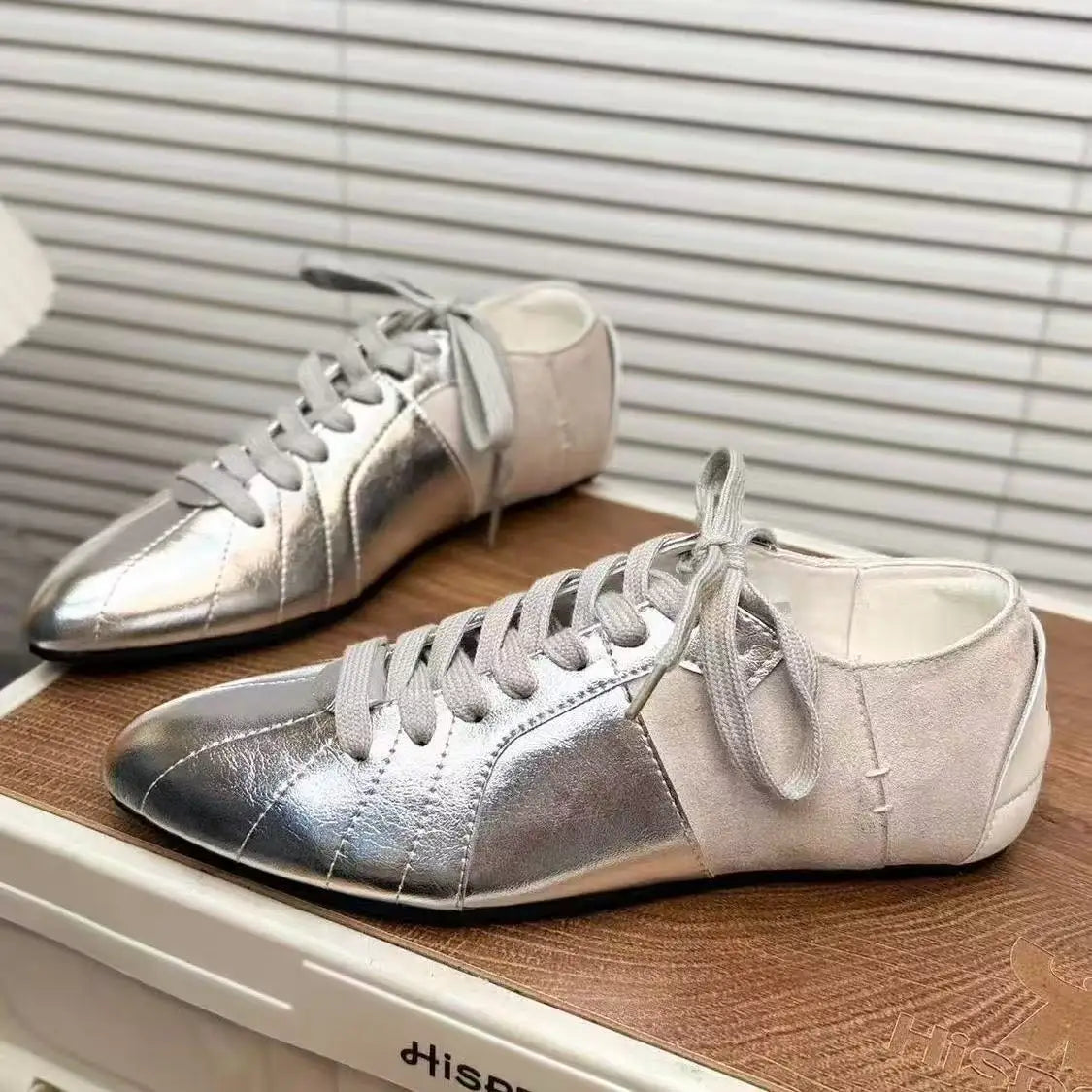 Women's Silver Pointed Sports Shoes - Soft Training & Walking Shoes