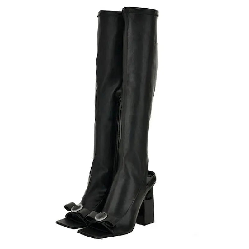 Italian Women's Knee-High Pointed Toe leather Women Boots