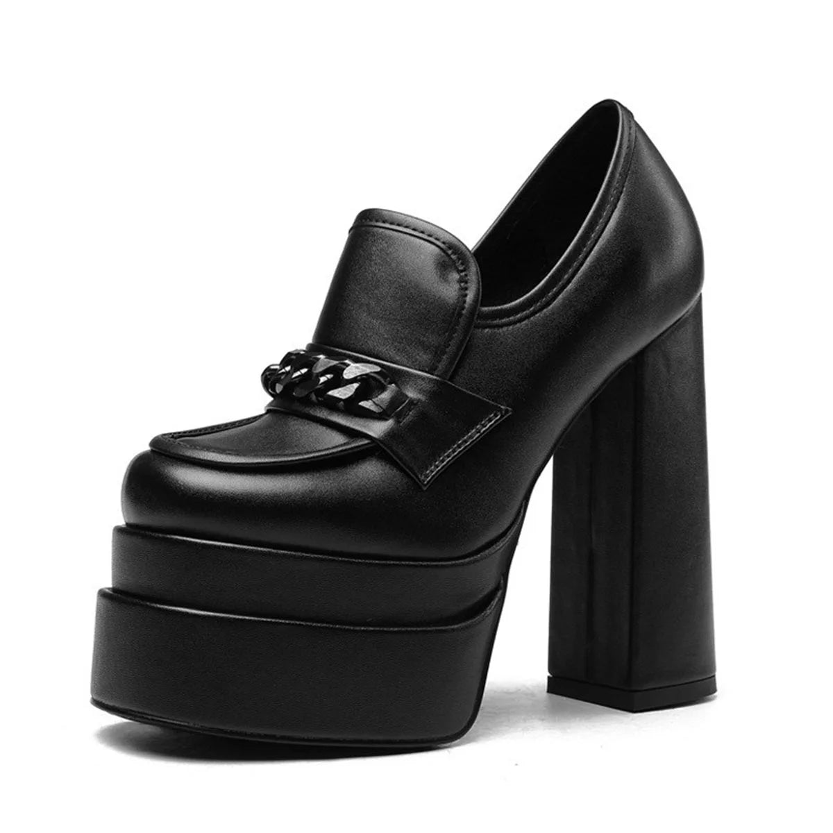 Women's Black Platform Pumps – Square Toe Super High Heels in Extended Sizes