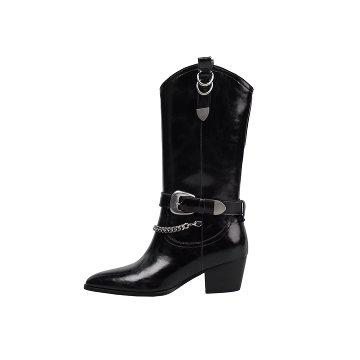 Women's Brown Suede Equestrian Riding Boots – Mid-Calf Chunky Heel with Buckle Detail