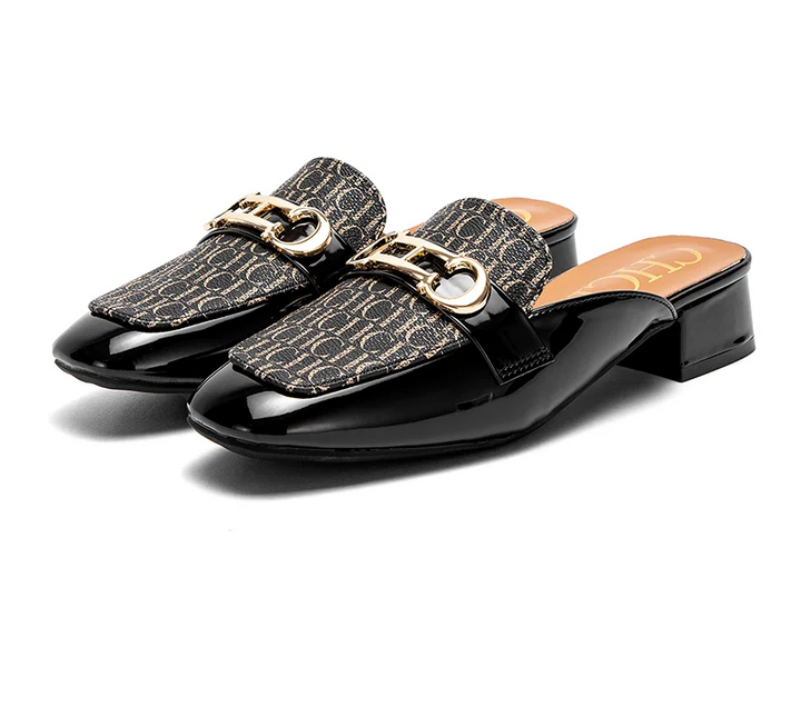 Women's Buckle Mules – Round Toe Flat Backless Slip-On Loafers