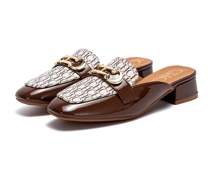 Women's Buckle Mules – Round Toe Flat Backless Slip-On Loafers
