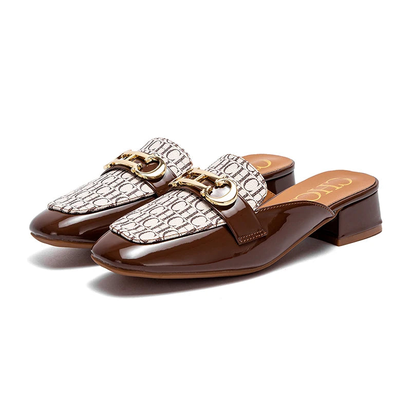Women's Buckle Mules – Round Toe Flat Backless Slip-On Loafers
