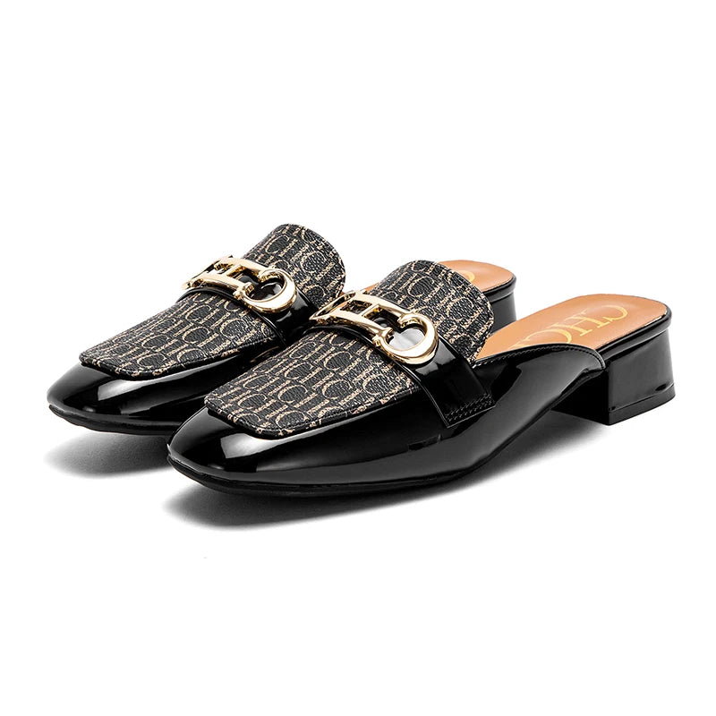 Women's Buckle Mules – Round Toe Flat Backless Slip-On Loafers