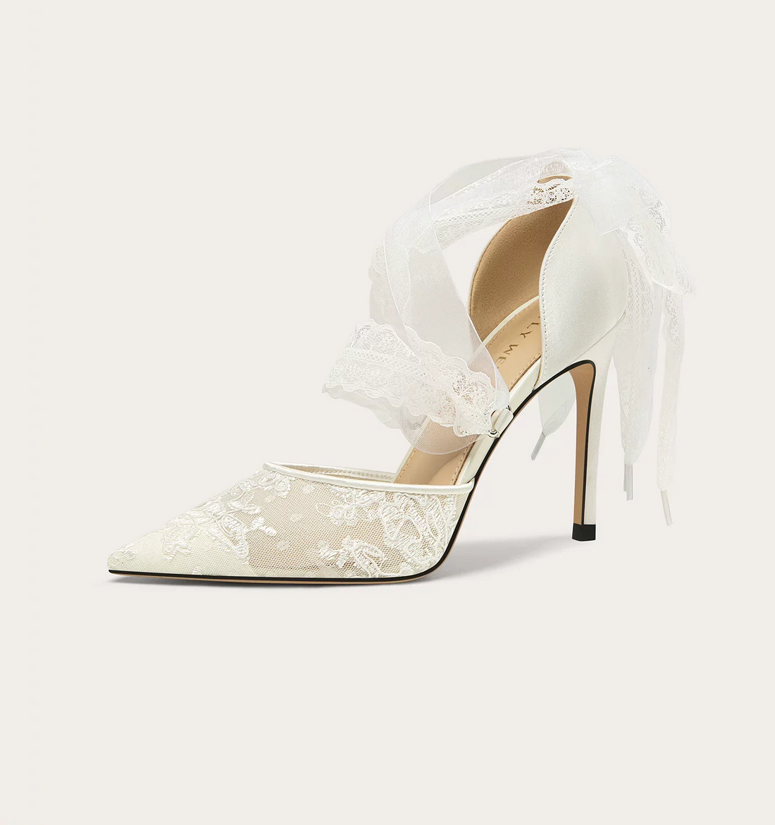 Women's Embroidered Lace Mesh Wedding Heels – Pointed Toe Strap Sandals for Bridal Party Wear