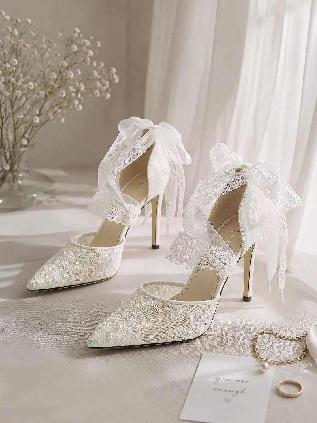 Women's Embroidered Lace Mesh Wedding Heels – Pointed Toe Strap Sandals for Bridal Party Wear