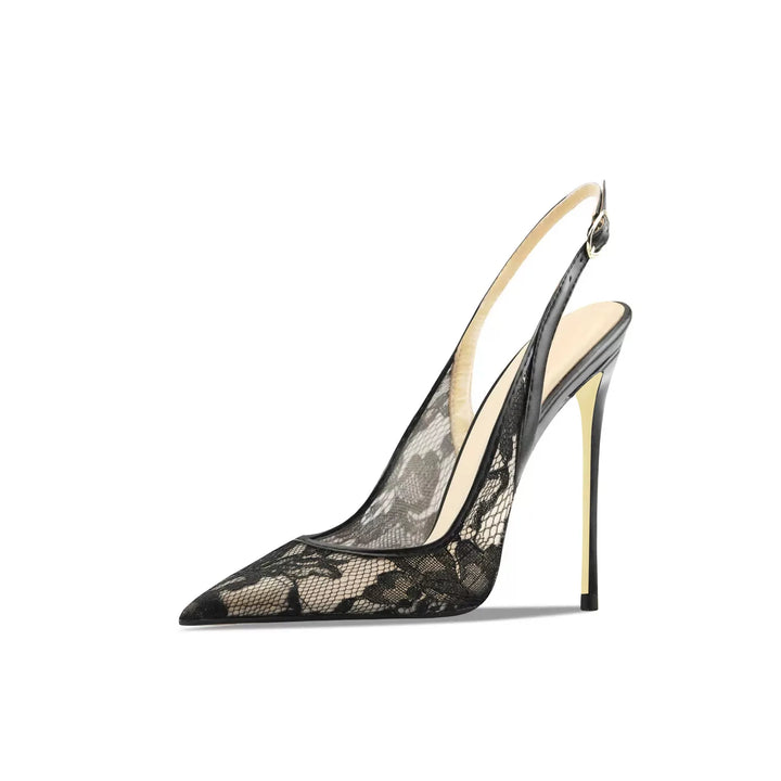Women's Floral Lace Slingback Pumps – Elegant Wedding Stiletto Heels