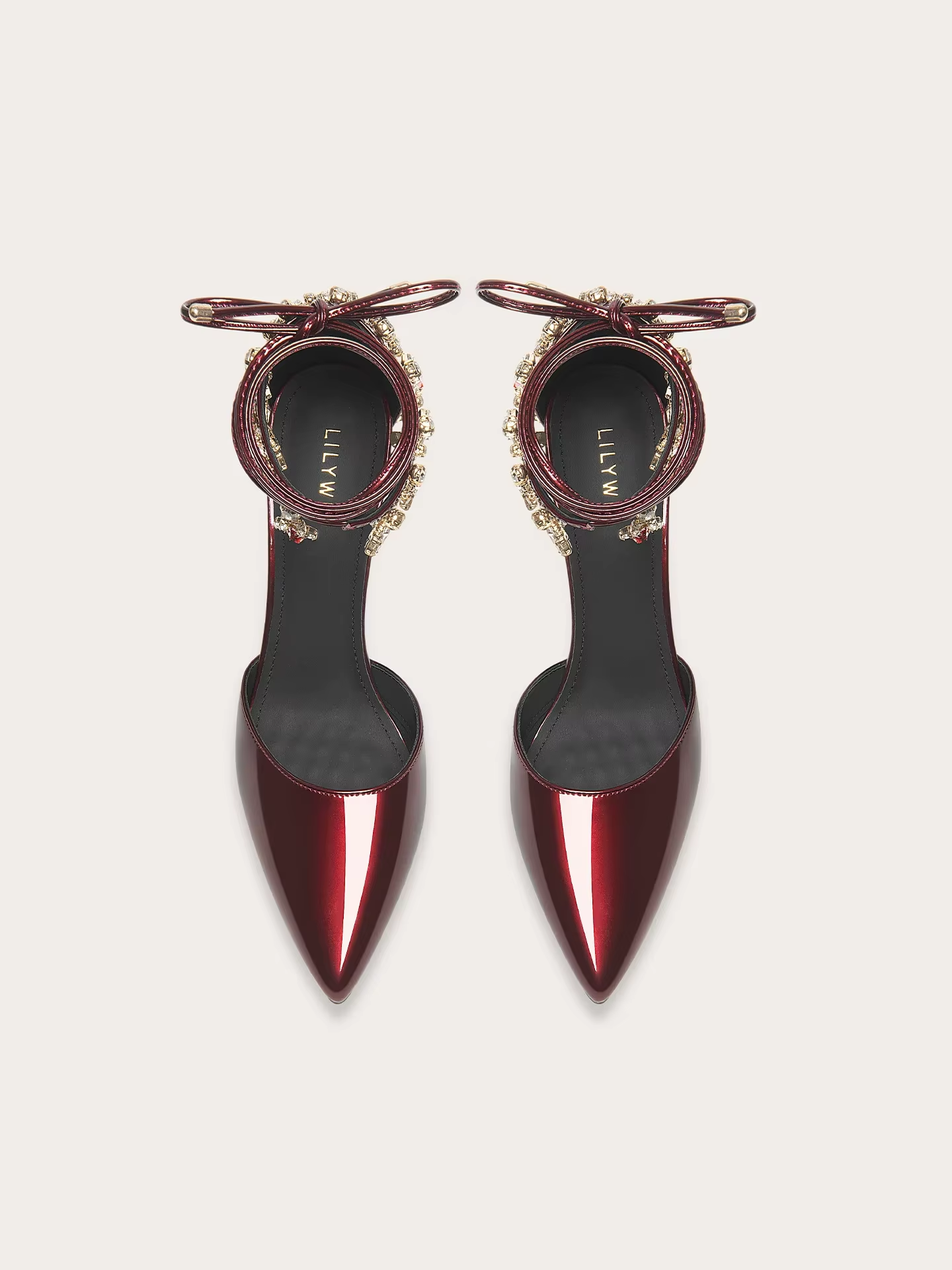 Women’s Lacquer Leather High Heel Sandals with Rhinestone Tassels
