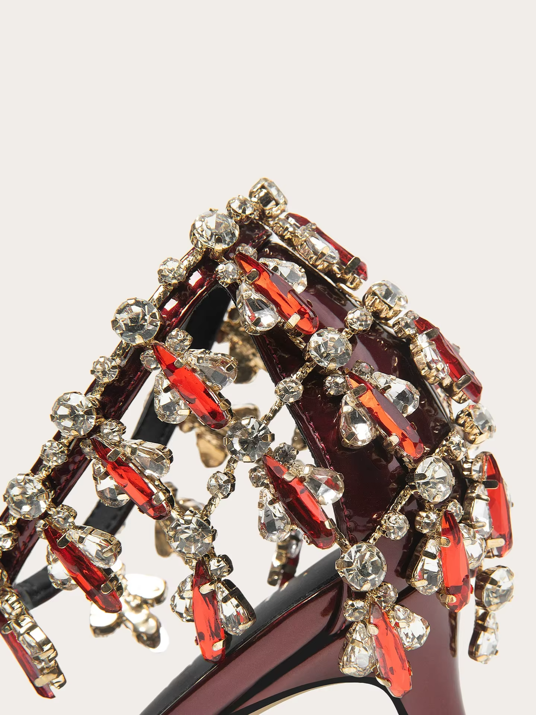 Women’s Lacquer Leather High Heel Sandals with Rhinestone Tassels