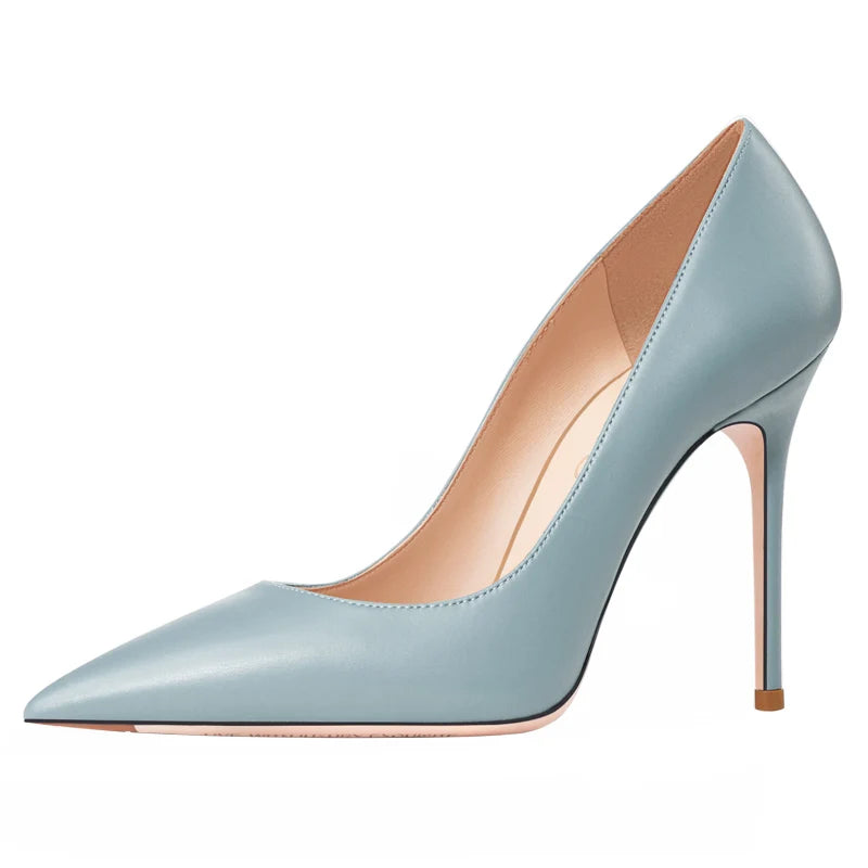 Women's Light Blue Leather Stiletto Pumps – Elegant Pointed-Toe Luxury High Heels