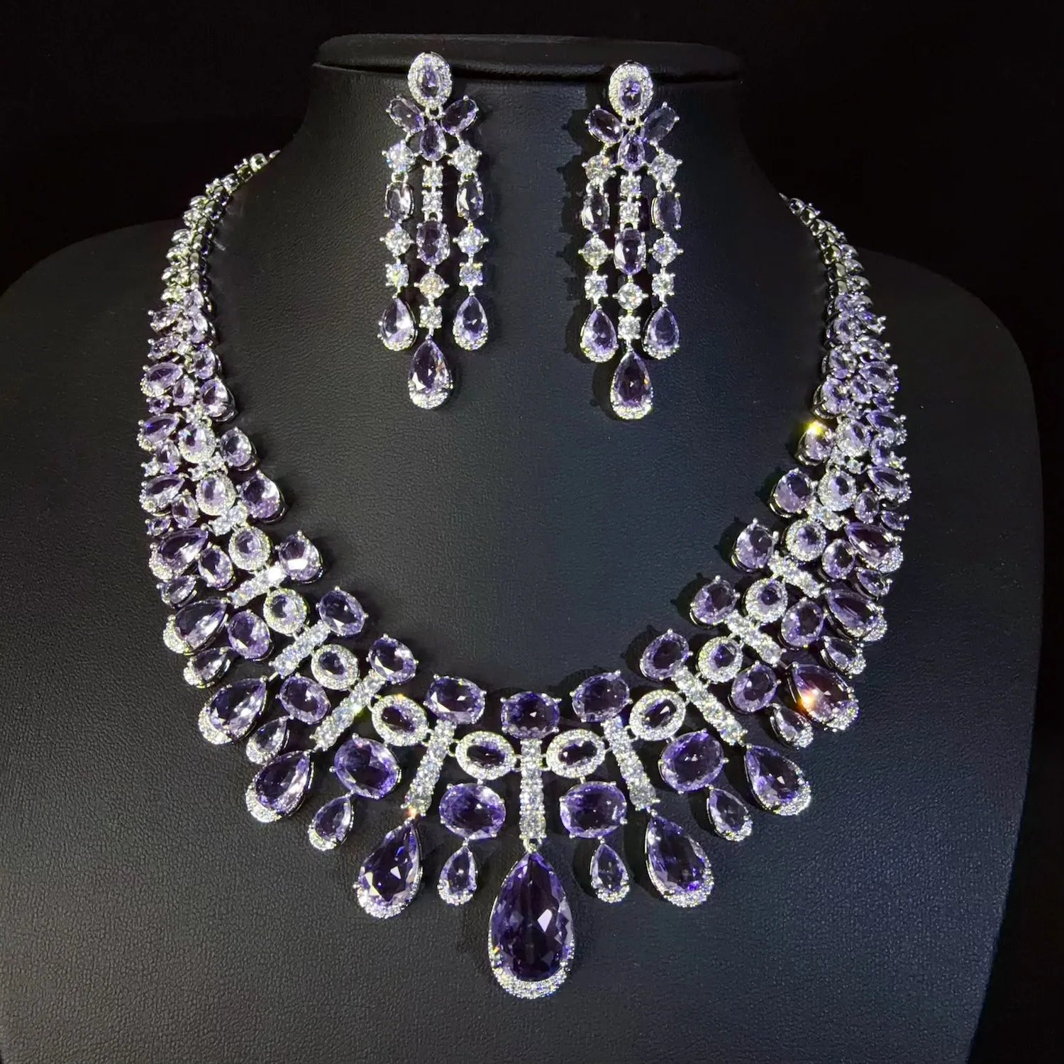 Women's Luxury Ruby Teardrop Necklace and Earrings Jewelry Set