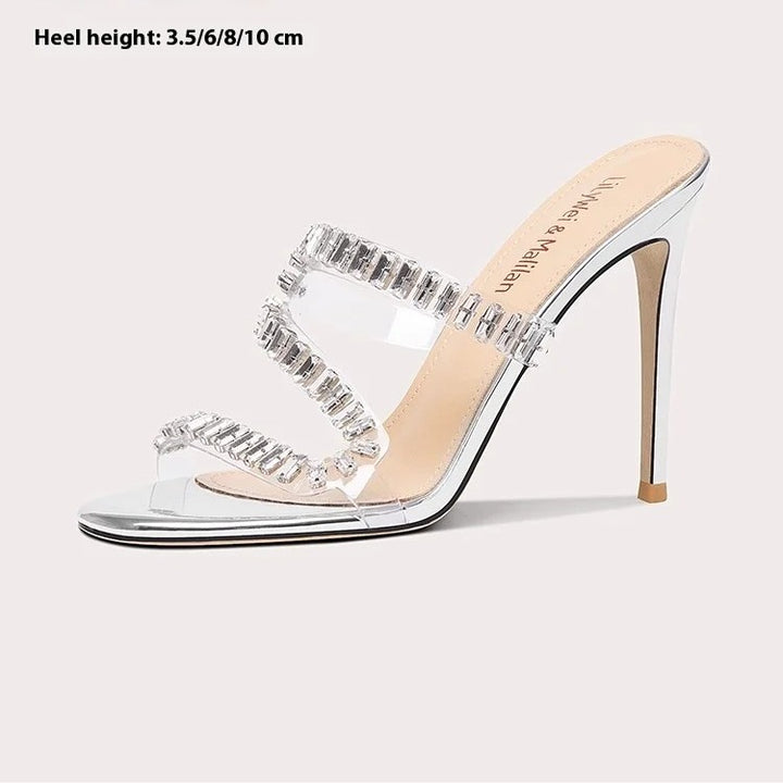 Women's PVC Rhinestone Square-Heel High-Heel Sandals