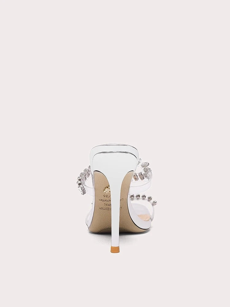 Women's PVC Rhinestone Square-Heel High-Heel Sandals