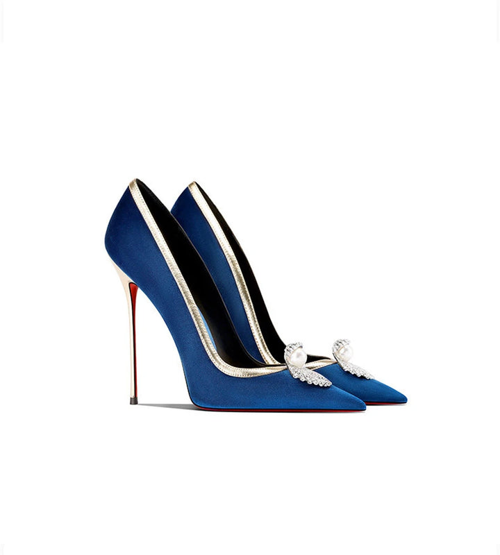 Women's Pearl Rhinestone Suede Pumps – Elegant Pointed-Toe Autumn Dress Shoes