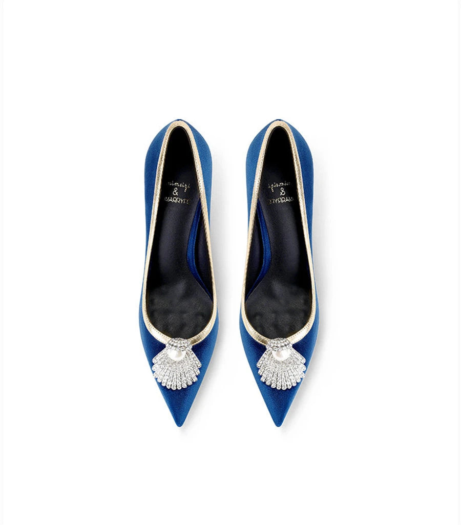 Women's Pearl Rhinestone Suede Pumps – Elegant Pointed-Toe Autumn Dress Shoes