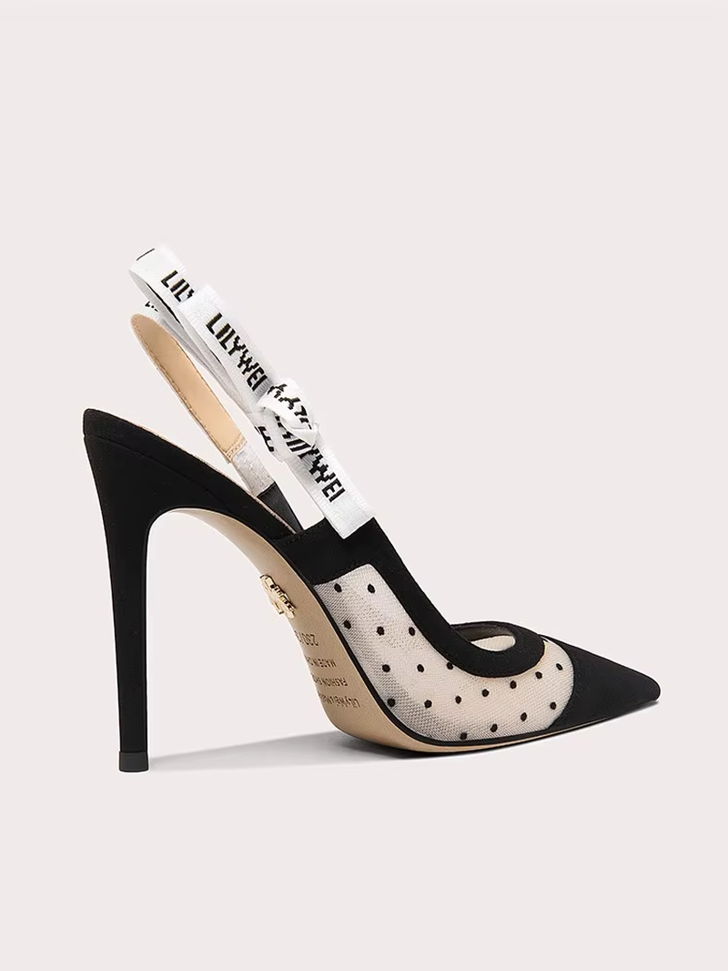 Women’s Pointed-Toe Mesh High-Heel Sandals with Bow Detail