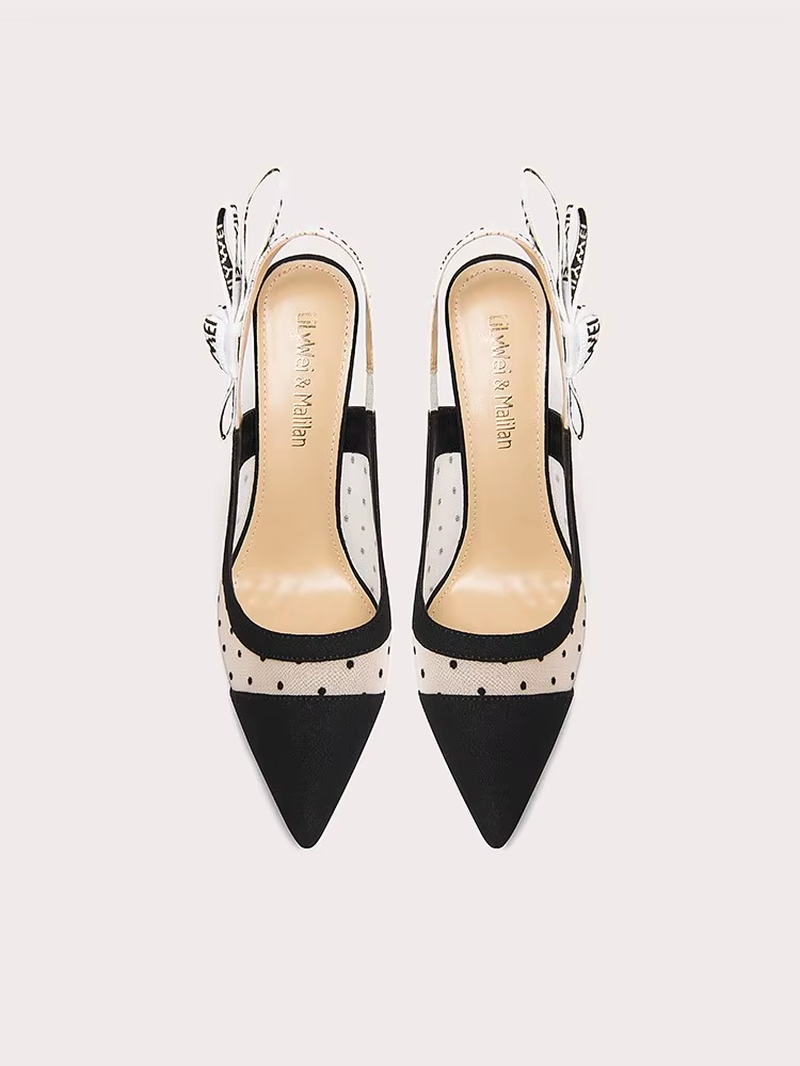 Women’s Pointed-Toe Mesh High-Heel Sandals with Bow Detail