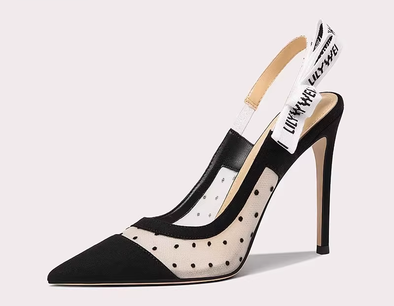 Women’s Pointed-Toe Mesh High-Heel Sandals with Bow Detail