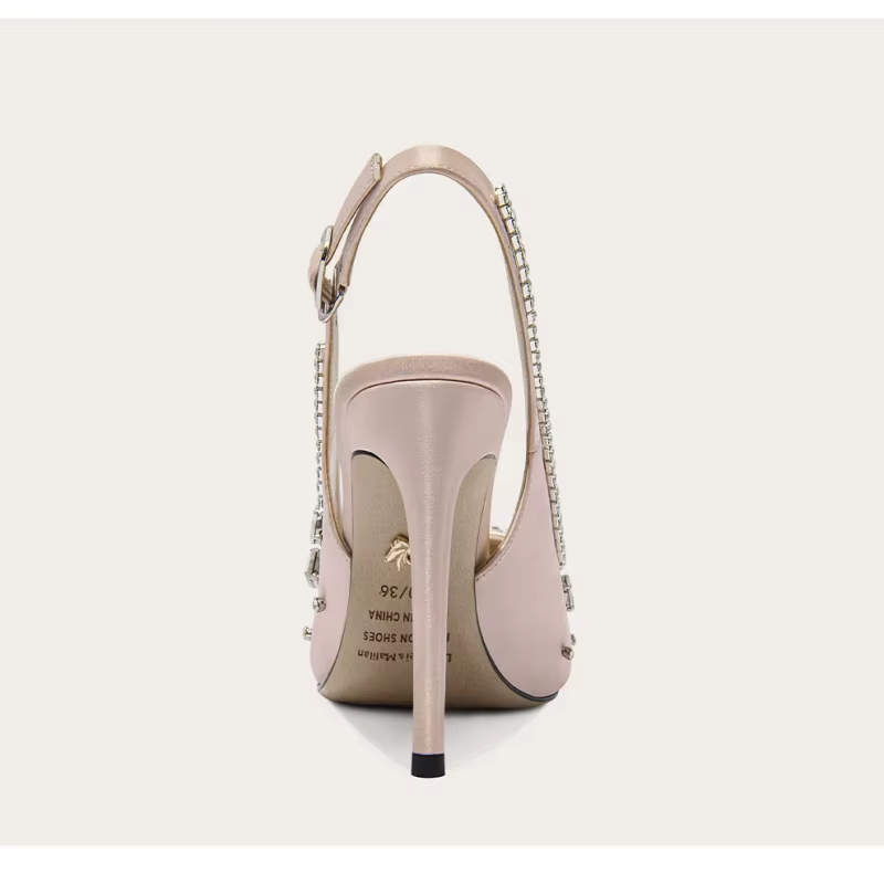 Women's Pointed-Toe Satin Crystal Embellished Low-Heel Sandals