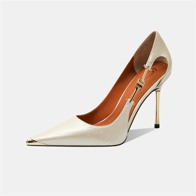 Women's Pointed Toe Metallic High Heels – Elegant Slim Heel Dress Pumps for Weddings, Banquets