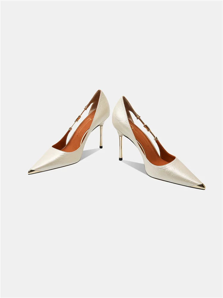 Women's Pointed Toe Metallic High Heels – Elegant Slim Heel Dress Pumps for Weddings, Banquets