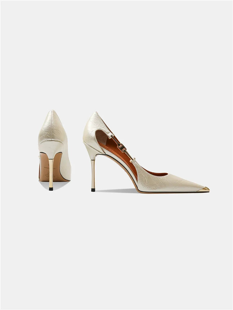 Women's Pointed Toe Metallic High Heels – Elegant Slim Heel Dress Pumps for Weddings, Banquets