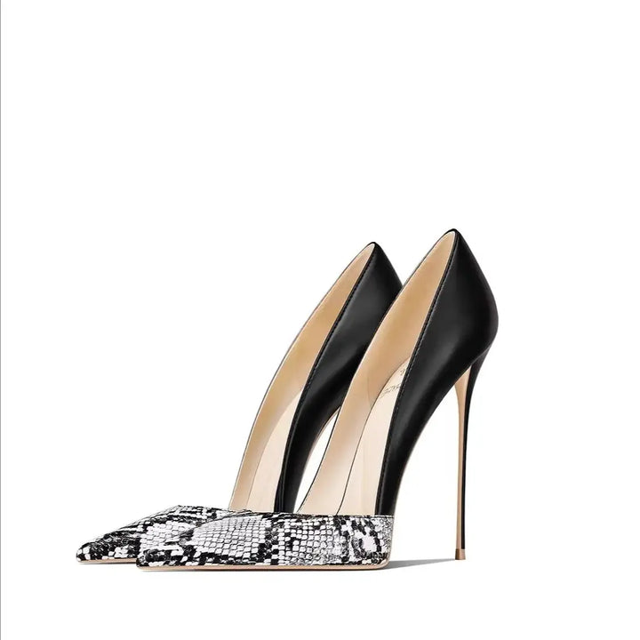 Women's Print Leather High Heel Pumps – Elegant Pointed-Toe Dress Shoes