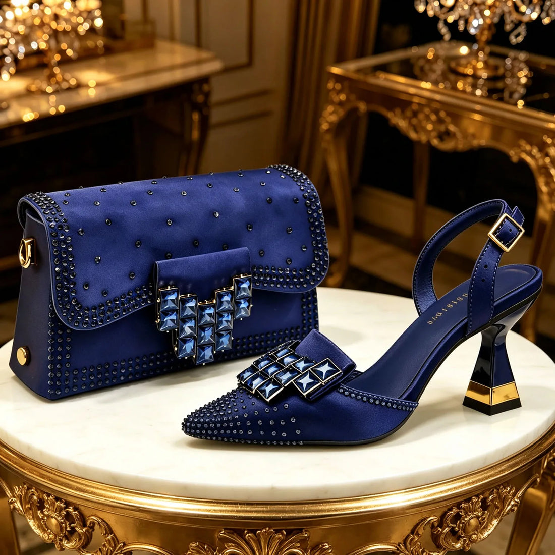 Women's Rhinestone High Heels and Matching Bag Set – Elegant Wedding Party Shoes