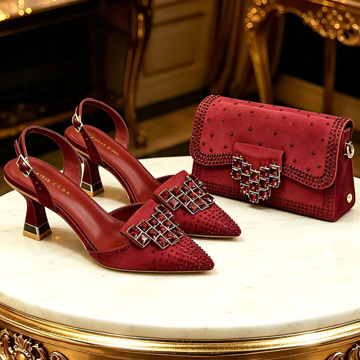Women's Rhinestone High Heels and Matching Bag Set – Elegant Wedding Party Shoes