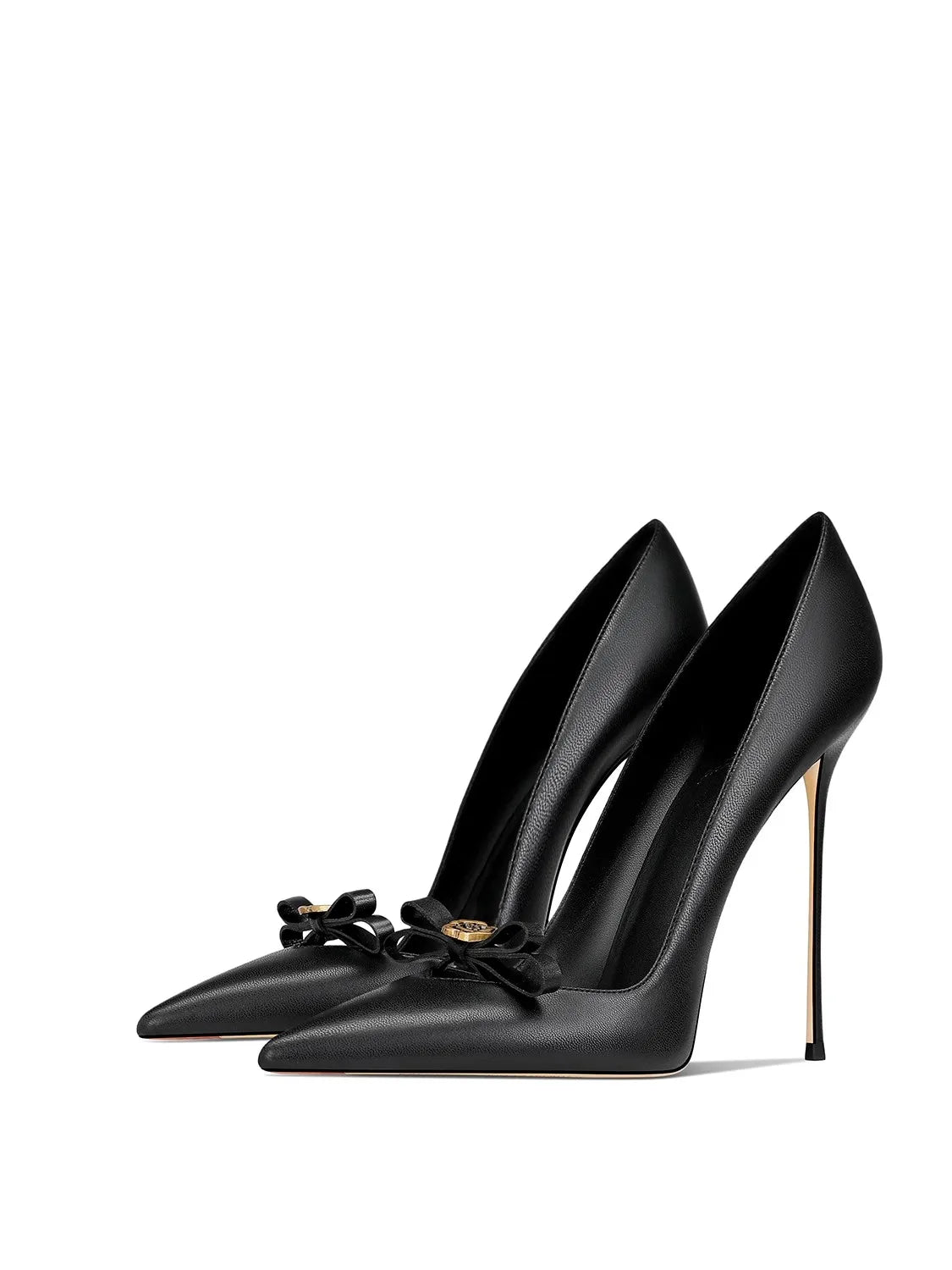 Women's Rose Bow Stiletto High Heels – Pointed Toe Leather Pumps with Metallic Detail for Weddings
